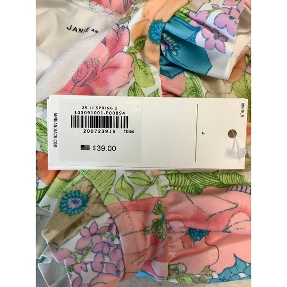 Janie and Jack Girl's 4 White Floral Ruffled Collar One Piece Swimsuit OS20-24 - Picture 7 of 8